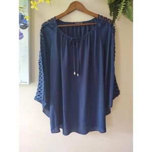 Sharagano Navy Blue Cut Out Long Sleeve Blouse